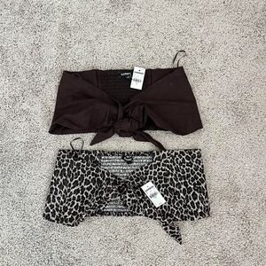 New Express Linen Blend Bandeaus Tie-Front Tube Top. Set Of 2